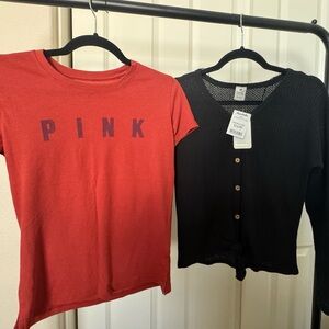 Victoria’s Secret PINK Tee & Love Maker Button-Up Bundle – Size XS